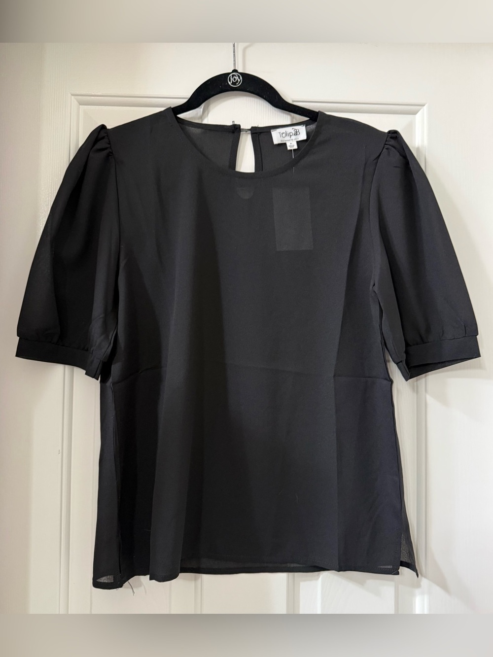 Tulip B Basic Black Puff Sleeve Women's Top *NWT*